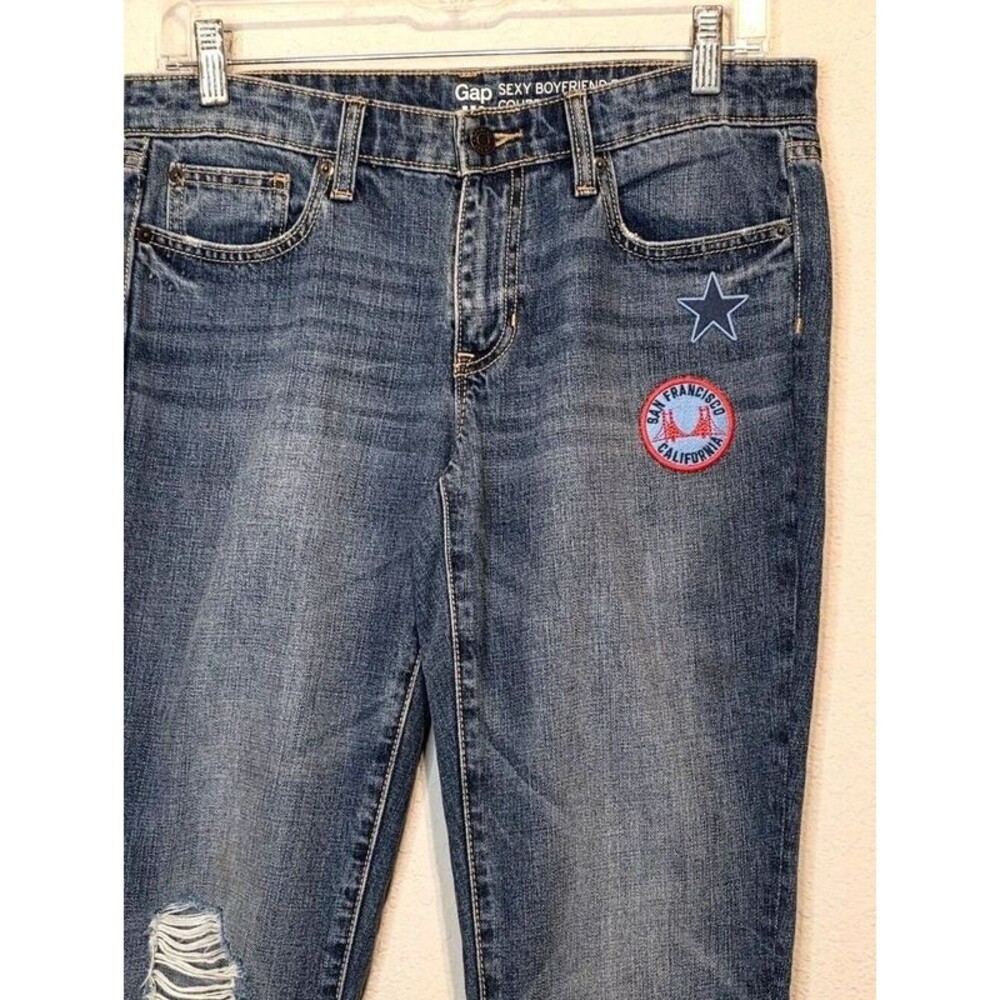 Gap Sexy Boyfriend Fit Blue Jeans Distressed Denim Patches Size 2/26A
